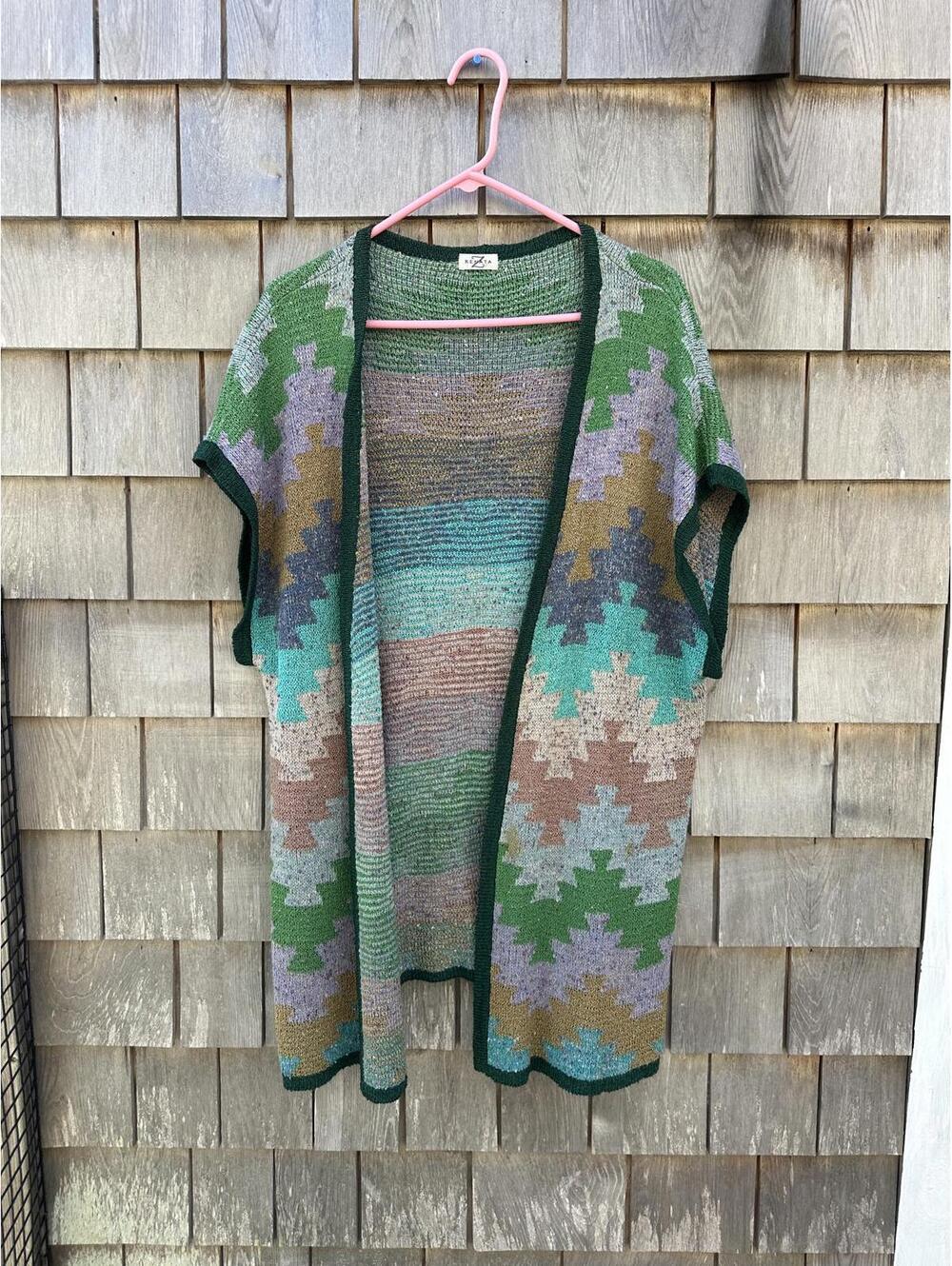 Renata Z vintage hand loomed Colorful Geometric Pattern Knit Cardigan